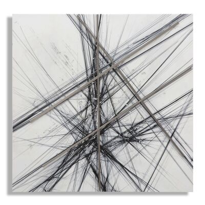 Quadro con righe trasversali bianco grigio nero 80cm  40384