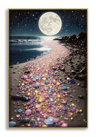 Quadro grande luna che sorge sul mare con cornice oro 60x90  45636