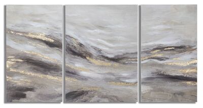 Quadro trittico moderno orizzontale gradazioni di grigio tortora oro 45x80 e 60x80  40803