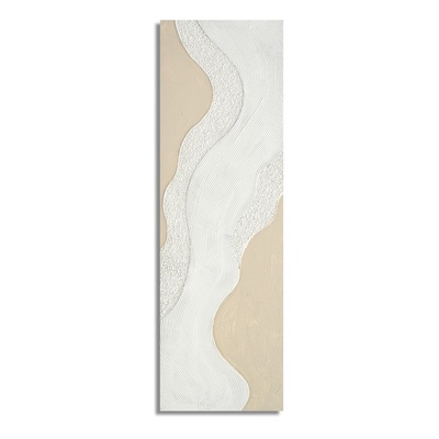 Quadro astratto verticale orizzontale con ghirigoro bianco e sabbia 150x50 cm  45730