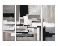 Quadro trittico astratto su tela toni del girigio nero geometrico 140x100 43093 COLORI E LUCI