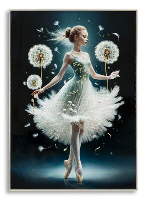 Quadro ballerina con abito etereo danza tra i soffioni toni azzurri 72x102  43134