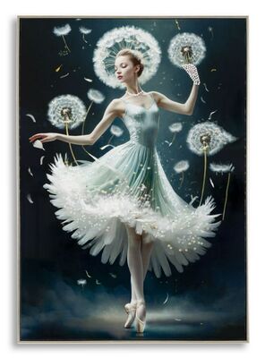 Quadro ballerina classica con tut&ugrave; svolazzante dipinto su tela laccato 72x102  43135