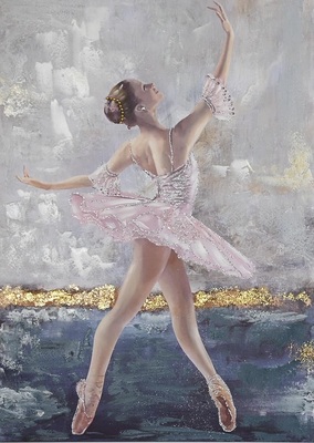 Quadro con ballerina danza classica chignon con applcazioni 70x100cm 40372 COLORI E LUCI