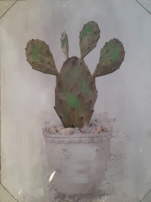 Quadro cactus in vaso bianco con dettaglio di perline su spine 60x80cm 39715 COLORI E LUCI