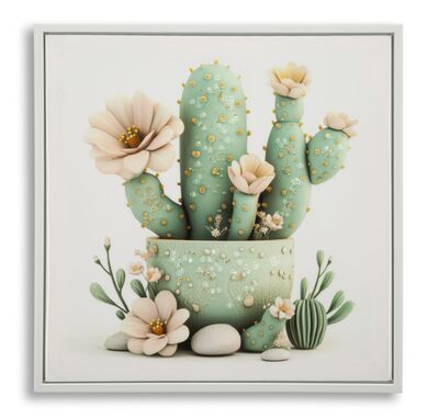 Quadro cactus elegante con fiori grandi 40x40 stampa su tela laccata  43775