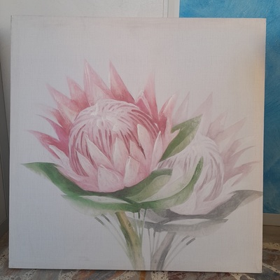 Quadro 60X60cm fiore di cactus verde rosa obliquo 39946 COLORI E LUCI