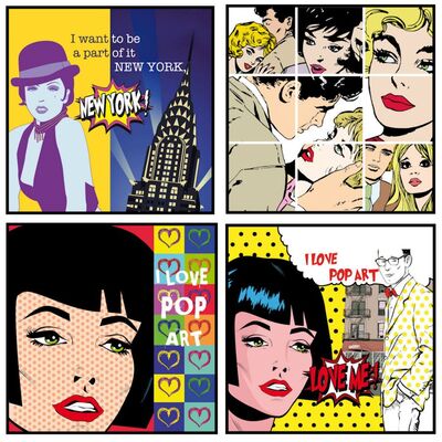 Quadri con fumetti pop art - set 4 pezzi 80x80cm 37629 COLORI E LUCI