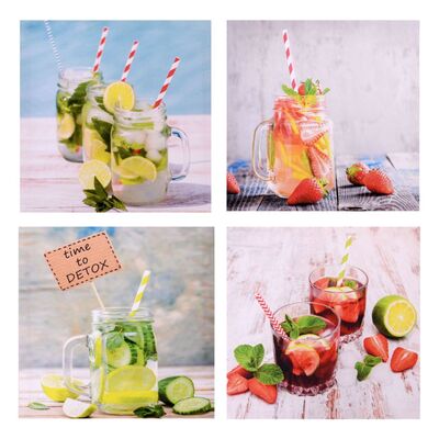Quadretti stampa cocktail estate set 4 pezzi 28x28cm  38851