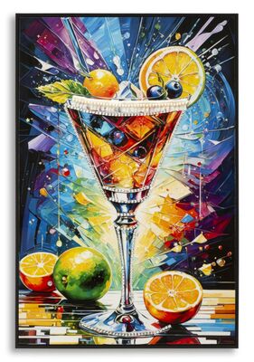 Quadro cocktail esplosione di colore e ghiaccio decorato su tela laccata 62x92  43988