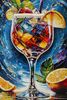 Ulteriore dettaglio di Quadro vortice blu cocktail e agrumi in movimento freschezza e ritmo 62x92  4