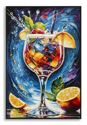 Quadro vortice blu cocktail e agrumi in movimento freschezza e ritmo 62x92  43989