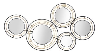 Decorazione quadro da muro con cerchi in rattan e specchi 111x59  41328
