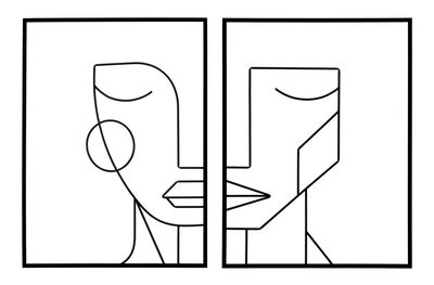 Doppio quadro pannello in metallo uomo donna viso a met&agrave;  41490
