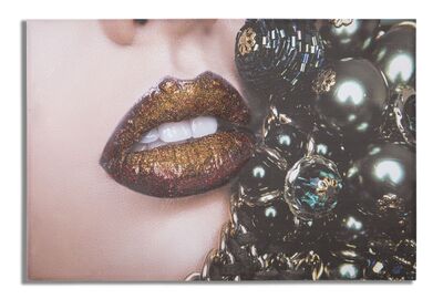 Quadro bocca di donna rossetto e perle nere 120x80cm  40504