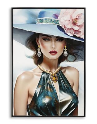 Quadro donna gioielli e cappello decorato 62x92  43146