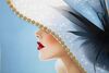 Immagine aggiuntiva di Quadro donna azzurro cappello fiorito chic senza tempo 62x92  43151