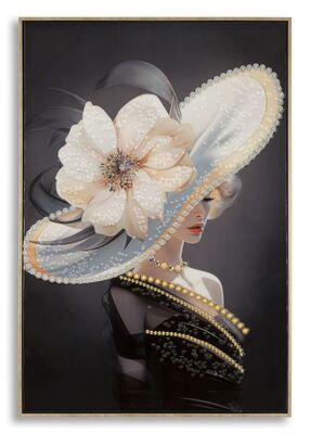 Quadro donna elegante sotto la tesa del cappello con perle 62x92  43140