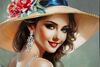 Immagine aggiuntiva di Quadro dipinto donna chic con cappello fiori rossi 52x152  43136