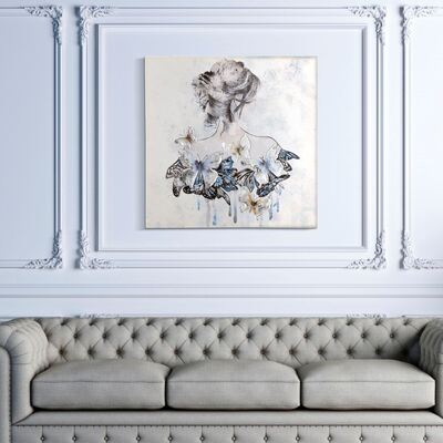 Quadro con donna di spalle con farfalle in rilievo 80cm  40391