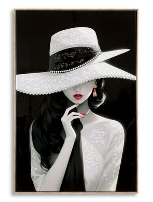Quadro donna glamour toni del nero accenti rossi gioielli applicati 62x92  43155