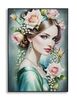 Quadro donna graziosa con rose e mughetti nei capelli 72x102  43152