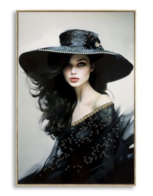 Quadro donna lady noir misteriosa cappello e scollo con ornamenti 62x92 43150 COLORI E LUCI
