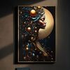 Quadro decorativo LED donna universo sfere dorate e luna 60x90  44362