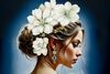 Particolare di Quadro donna raffinata con acconciatura e fiori nei capelli 72x102  43148