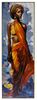 Quadro donna su tela con cornice con sguardo verso orizzonte 52x152  41306