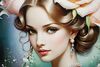 Immagine aggiuntiva di Quadro volto di donna romantico rugiada rose e mughetti 72x102  43153