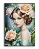 Quadro volto di donna romantico rugiada rose e mughetti 72x102  43153
