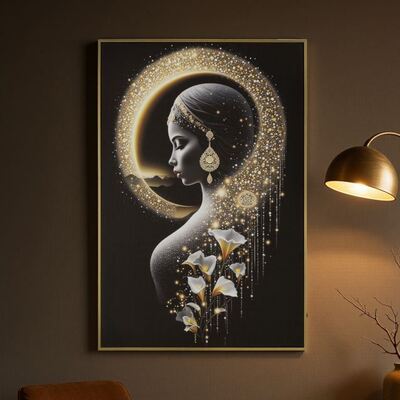 Quadro intenso profilo di donna avvolto da decoro dorato 60x90  44361