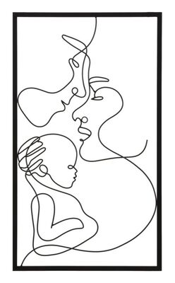 Quadro pannello in metallo famiglia bimbo mamma pap&agrave; 40x70  41693