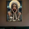 Quadro donna con copricapo gioiello led fiori e sfondo luna 70x100  44359