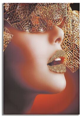 Quadro stampa su tela viso di donna labbra dorate 80x120cm  40503