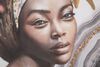 Particolare di Quadro bellissima donna africana fiori in testa 100x100  40975