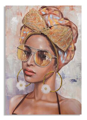 Quadro ragazza con grandi occhiali e turbante 70x100  40979
