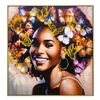 Quadro donna africana con farfalle in testa modello B 82x82  41305