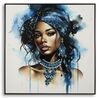 Quadro sfumature astratte blu e azzurre donna con turbante 82x80  43143