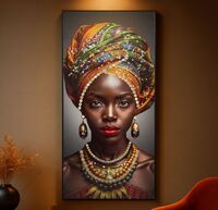 Quadro donna con turbante etnico dettagli applicati 60x120  44352