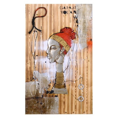 Quadro viso donna africana con corda 60x90cm  43511