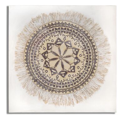 Quadro etnico arabesco 100x100 con dettagli paglia  40865