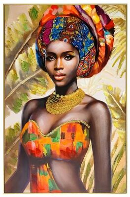 Quadro etnico donna africana turbante multicolor 82x122  41303