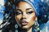 Immagine aggiuntiva di Quadro tribale donna etnico turbante e grande collana blu 82x82  43142