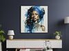 Quadro tribale donna etnico turbante e grande collana blu 82x82  43142 - foto 5