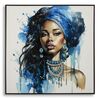 Quadro tribale donna etnico turbante e grande collana blu 82x82  43142