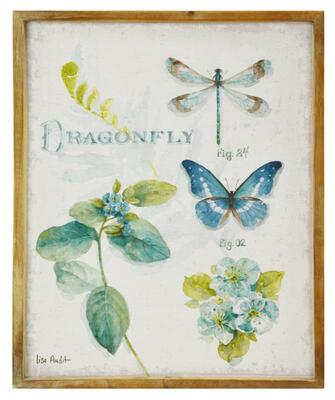 Quadro delicato con farfalla blu e fiori cornice in legno 41x51cm 39619 COLORI E LUCI
