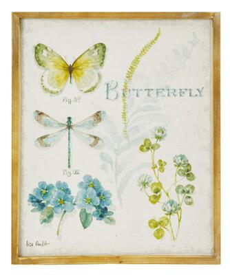 Quadro con cornice legno e disegno di fiori e farfalla gialla 41x51cm 39618 COLORI E LUCI
