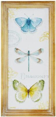 Quadro con farfalle e libellula 28x60cm e cornice in legno 39617 COLORI E LUCI